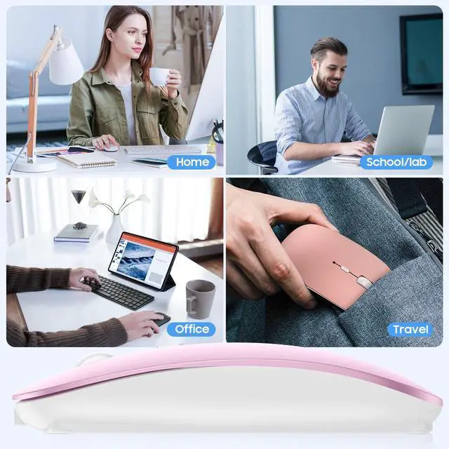 Alt view image 7 of 7 - Bluetooth Mouse,Slim Rechargeable Silent Mouse with Jiggler Mode for MacBook pro MacBook Air/iPhone/ipad/Tablet/Laptop/Notebook,Pink