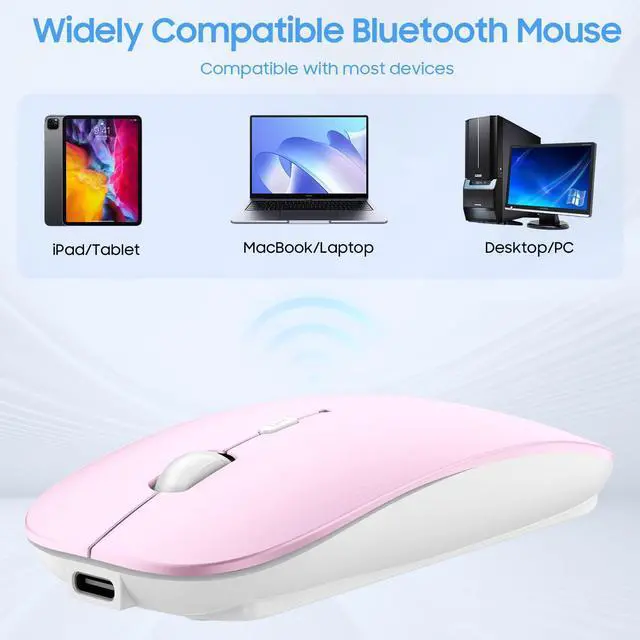 Alt view image 6 of 7 - Bluetooth Mouse,Slim Rechargeable Silent Mouse with Jiggler Mode for MacBook pro MacBook Air/iPhone/ipad/Tablet/Laptop/Notebook,Pink