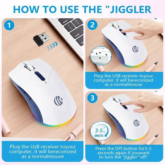 Alt view image 2 of 7 - Wireless Mouse, Rechargeable Mouse, Dual Mode Bluetooth 5.2 + 2.4G USB Silent Slim Mouse, Wireless Mouse for MacBook Air, Laptop, PC, Windows RGB, Ergonomic, Portable, 1600 DPI Bluetooth Mouse.