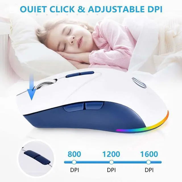 Alt view image 5 of 7 - Wireless Mouse, Rechargeable Mouse, Dual Mode Bluetooth 5.2 + 2.4G USB Silent Slim Mouse, Wireless Mouse for MacBook Air, Laptop, PC, Windows RGB, Ergonomic, Portable, 1600 DPI Bluetooth Mouse.
