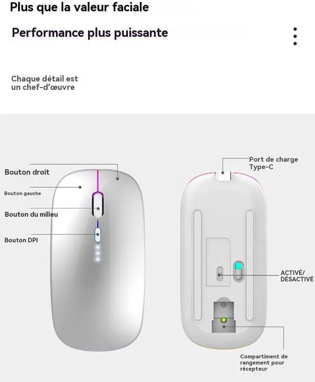 Alt view image 6 of 7 - Rechargeable Wireless Mouse Bluetooth Laptop Mouse Portable RGB LED Lights Display Computer Mice Use (BT5.2 or 2.4G) Dual Mode Connection Silent Slim Mice for Laptop Tablet/MacBook/PC/Phone Silver