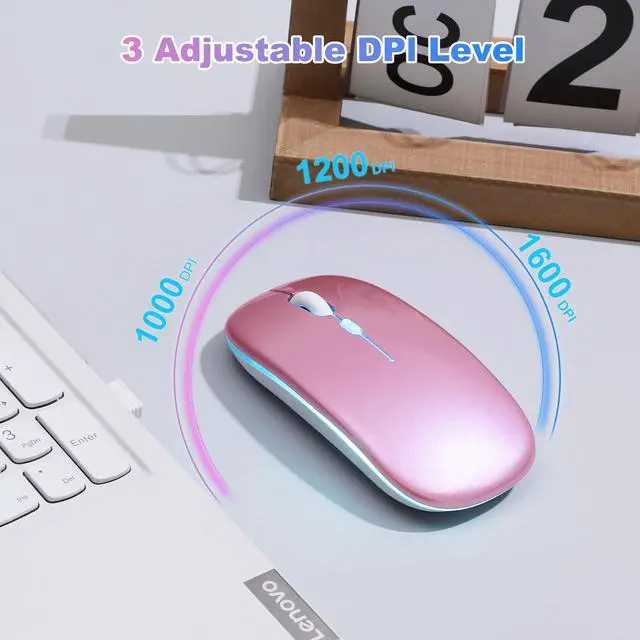 Alt view image 5 of 7 - Wireless Bluetooth Mouse Rechargeable Long Lasting Dual Mode - BT 5.2 & 2.4G Silent RGB LED Mice, Slim Portable Ergonomic Mouse for Laptop/PC/Tablet/MacBook/iPad/Apple Devices(Rose Gold)