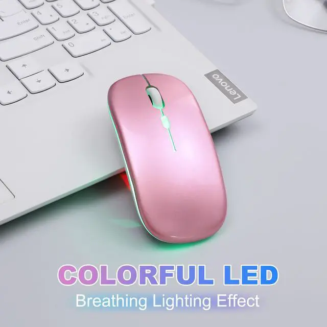 Alt view image 2 of 7 - Wireless Bluetooth Mouse Rechargeable Long Lasting Dual Mode - BT 5.2 & 2.4G Silent RGB LED Mice, Slim Portable Ergonomic Mouse for Laptop/PC/Tablet/MacBook/iPad/Apple Devices(Rose Gold)