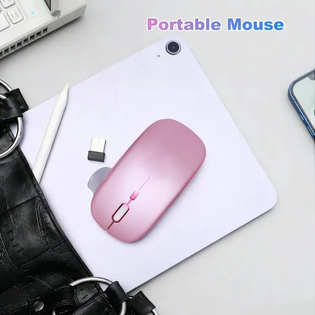 Alt view image 6 of 7 - Wireless Bluetooth Mouse Rechargeable Long Lasting Dual Mode - BT 5.2 & 2.4G Silent RGB LED Mice, Slim Portable Ergonomic Mouse for Laptop/PC/Tablet/MacBook/iPad/Apple Devices(Rose Gold)