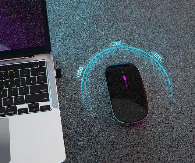 Alt view image 6 of 7 - Wireless Bluetooth Mouse, Rechargeable, Dual Mode Bluetooth 5.2 & 2.4G USB, LED Lights, Slim, Silent, Portable Computer Mouse for Laptop, PC, MacBook, iPad, Tablet (Black Pearl)