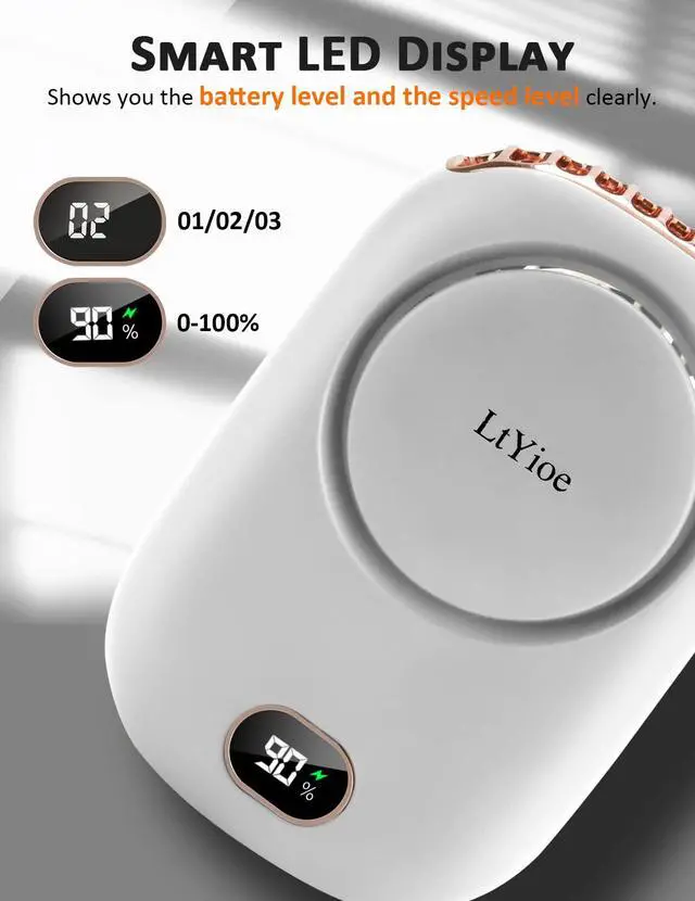 Alt view image 4 of 7 - Mini Fan Mini Handheld Fan Portable Fans USB Rechargeable, Personal Desk Fan Multifunctional with Strong Airflow, LED Smart Display and 3 Speed Adjustable for Outdoor Beach Home(White)