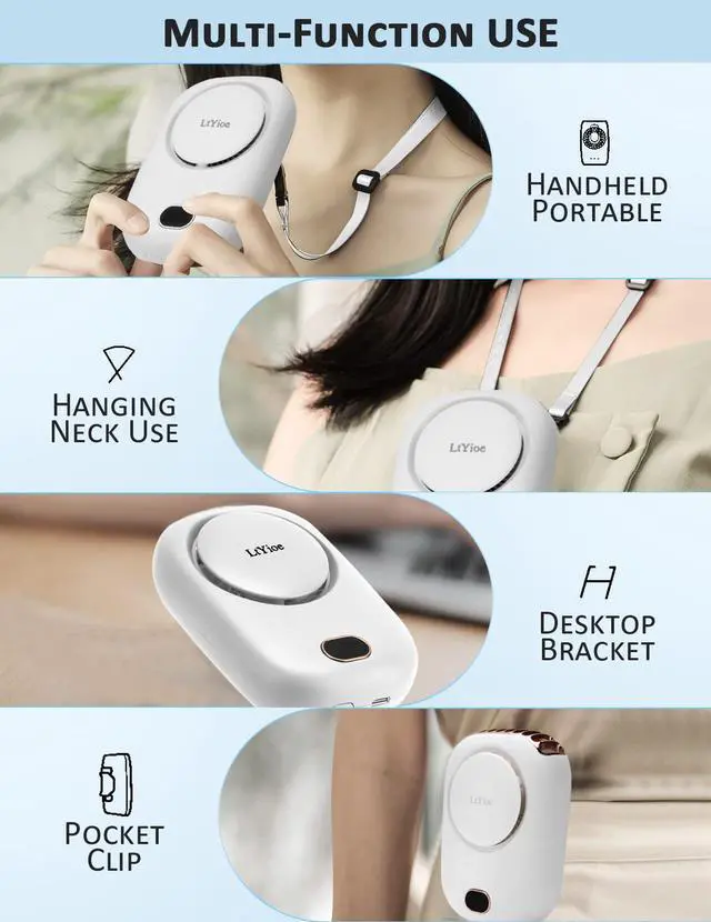 Alt view image 6 of 7 - Mini Fan Mini Handheld Fan Portable Fans USB Rechargeable, Personal Desk Fan Multifunctional with Strong Airflow, LED Smart Display and 3 Speed Adjustable for Outdoor Beach Home(White)