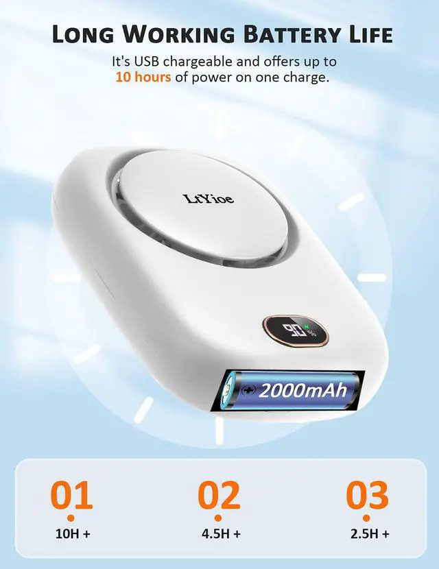 Alt view image 5 of 7 - Mini Fan Mini Handheld Fan Portable Fans USB Rechargeable, Personal Desk Fan Multifunctional with Strong Airflow, LED Smart Display and 3 Speed Adjustable for Outdoor Beach Home(White)