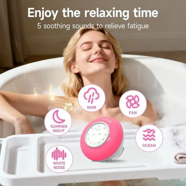 Alt view image 2 of 7 - Shower Speaker Bluetooth Waterproof with 5 White Noise Sounds & 4 LED Light Modes | Portable Speaker for Bathtub, IPX6 Waterproof, Smart Bath Timer, Relaxation Spa Gifts for Women Men