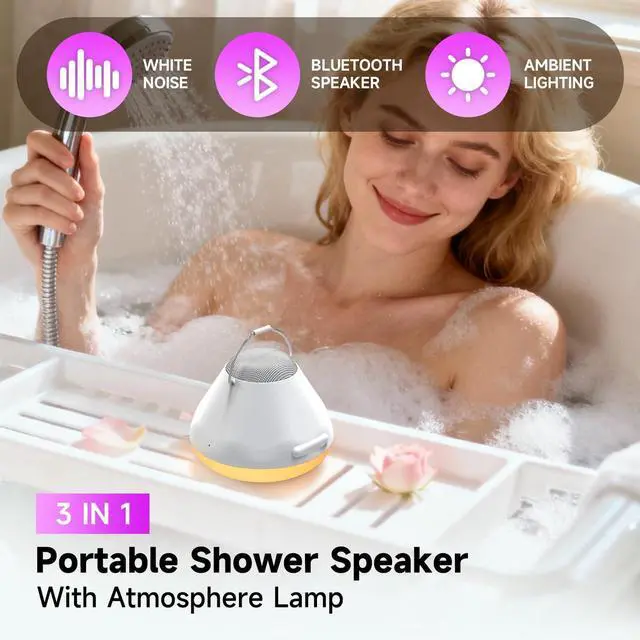 Alt view image 3 of 7 - Shower Speaker Bluetooth Waterproof with 5 White Noise Sounds & 4 LED Light Modes | Portable Speaker for Bathtub, IPX6 Waterproof, Smart Bath Timer, Relaxation Spa Gifts for Women Men