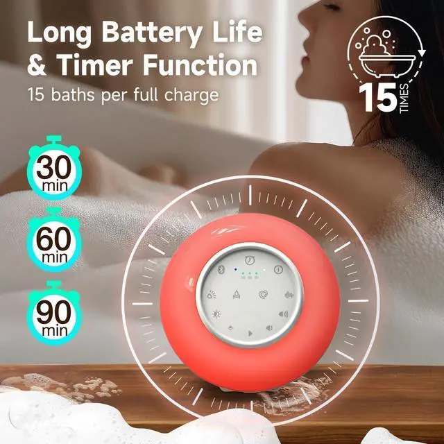 Alt view image 6 of 7 - Shower Speaker Bluetooth Waterproof with 5 White Noise Sounds & 4 LED Light Modes | Portable Speaker for Bathtub, IPX6 Waterproof, Smart Bath Timer, Relaxation Spa Gifts for Women Men