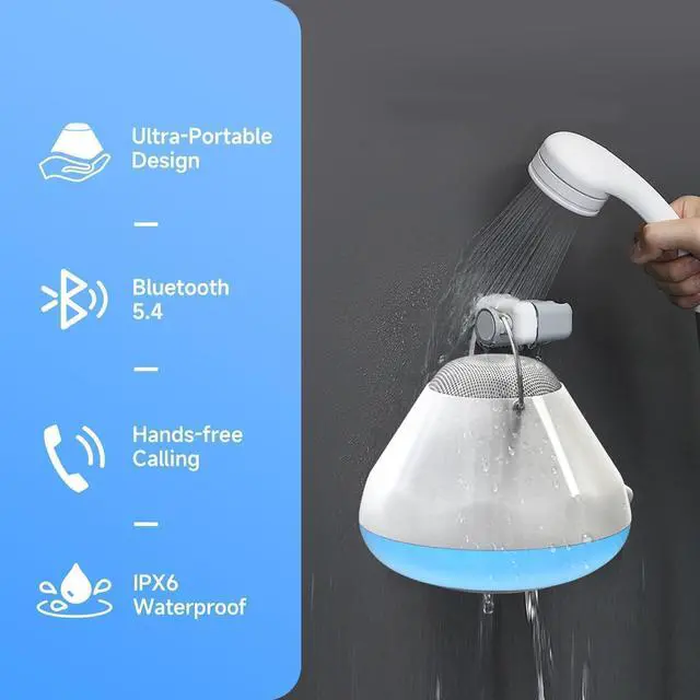 Alt view image 5 of 7 - Shower Speaker Bluetooth Waterproof with 5 White Noise Sounds & 4 LED Light Modes | Portable Speaker for Bathtub, IPX6 Waterproof, Smart Bath Timer, Relaxation Spa Gifts for Women Men