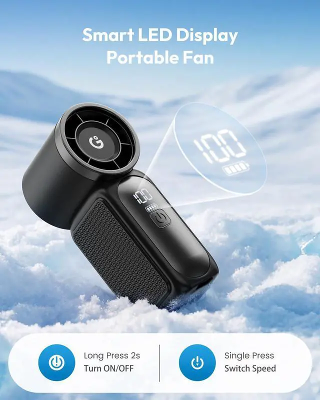 Alt view image 4 of 7 - Portable Handheld Mini Fan, 6 Speeds 16900 RPM High Velocity Personal Fan with LED Display, USB Rechargeable, Mini Fan with Lanyard for Makeup, Travel, Outdoor for Women Girl Gift, Black