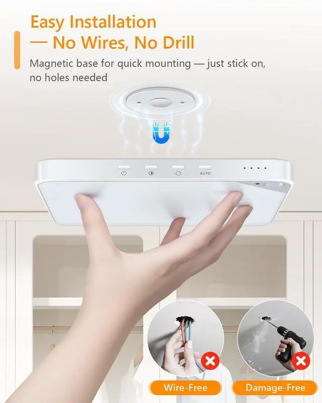 Alt view image 2 of 7 - Rechargeable 6W Motion Sensor Ceiling Light Indoor, Wireless Magnetic Stick on Closet Light, Remote Control for Color & Brightness, Battery Operated Light for Shower, Bathroom, Pantry, Hallway, 1-Pack