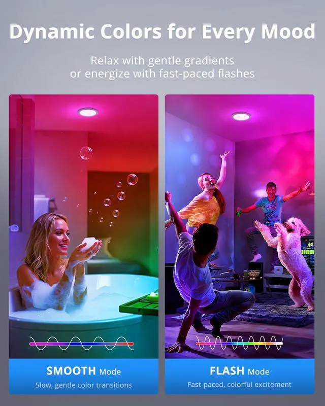Alt view image 3 of 7 - Rechargeable RGB Ambient Shower Light Waterproof Inside, LED 13 Color Changing Mood Lighting for Bathroom Cordless Battery Operated Stick on Ceiling Lamp with Remote for Bathtub Bedroom