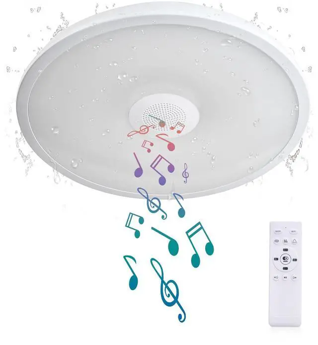 Main image of Smart Waterproof LED Flush Mount Ceiling Light Fixture,with Bluetooth Speaker,11 Inch,18 watt,Dimmable Music Lamp,RGB Color Changing Light with Remote Control,for Bathroom,Shower,Bedroom
