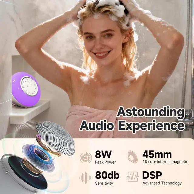 Alt view image 7 of 7 - Shower Speaker Bluetooth Waterproof with 5 White Noise Sounds & 4 LED Light Modes | Portable Speaker for Bathtub, IPX6 Waterproof, Smart Bath Timer, Relaxation Spa Gifts for Women Men