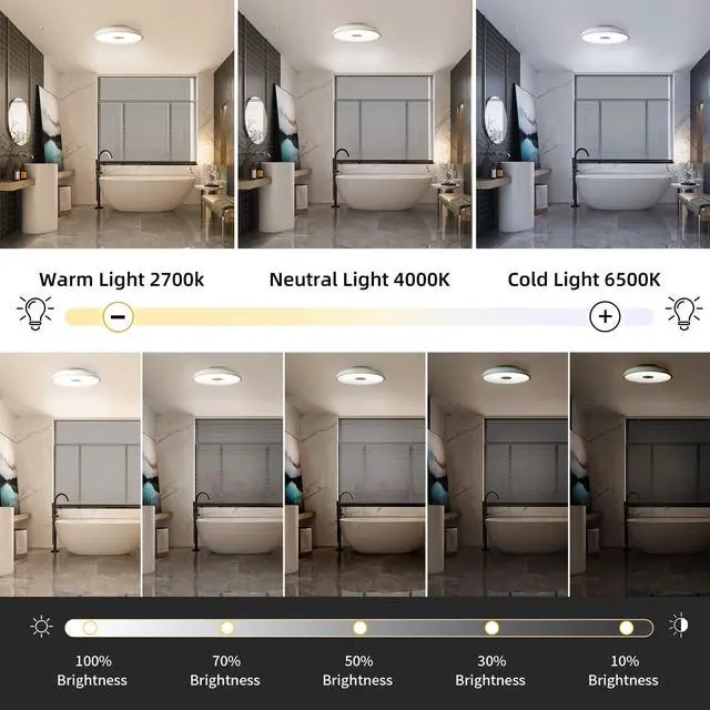 Alt view image 7 of 7 - Smart Waterproof LED Flush Mount Ceiling Light Fixture,with Bluetooth Speaker,11 Inch,18 watt,Dimmable Music Lamp,RGB Color Changing Light with Remote Control,for Bathroom,Shower,Bedroom