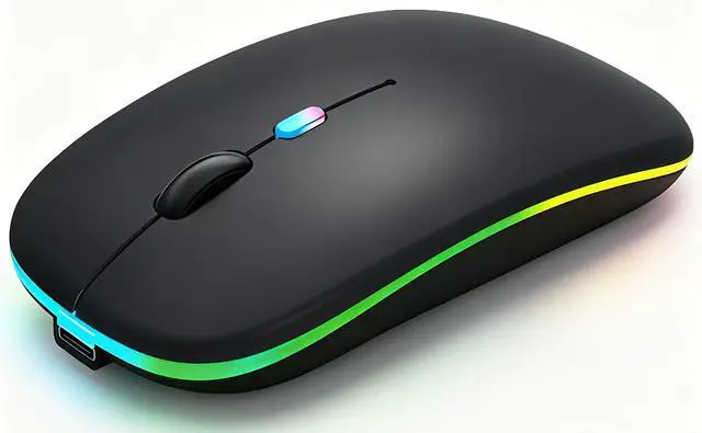 Main image of Wireless Bluetooth Mouse Rechargeable Laptop Mice with LED Lights Silent Slim Use(BT5.2 and 2.4G Portable USB) Dual Mode Computer Mouse for Laptop/iPad/Tablet/Apple/Computer/Mac (Black)