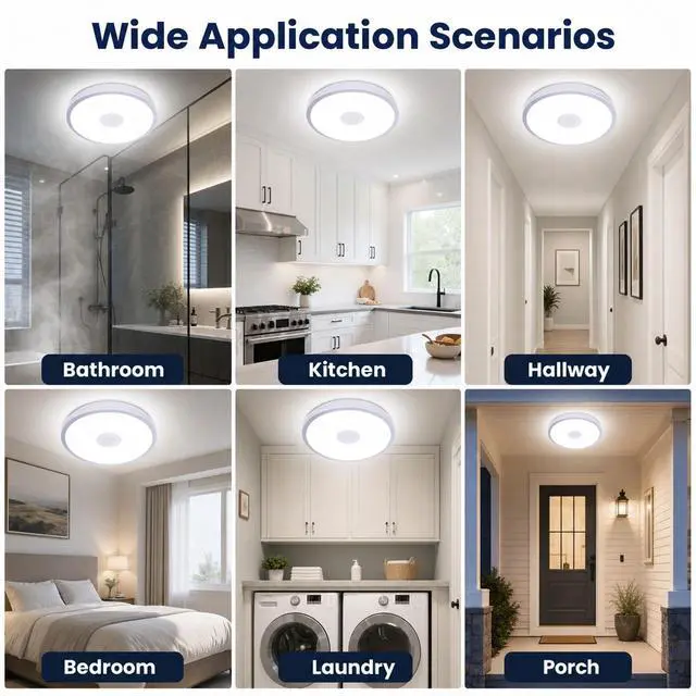 Alt view image 4 of 7 - Upgrade Waterproof Ceiling Light LED Music Ceiling Lamp with Bluetooth Speaker,FCC UL1598 Certified 18W Color Changing Light with Remote Control for Bathroom Shower Kitchen Outdoor ( Need Wired )