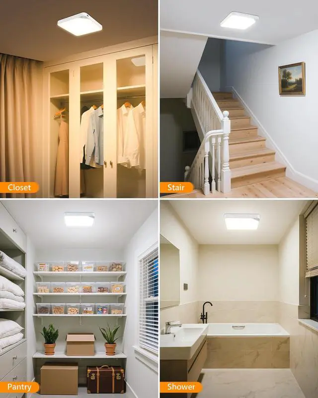 Alt view image 4 of 7 - Rechargeable 6W Motion Sensor Ceiling Light Indoor, Wireless Magnetic Stick on Closet Light, Remote Control for Color & Brightness, Battery Operated Light for Shower, Bathroom, Pantry, Hallway, 1-Pack