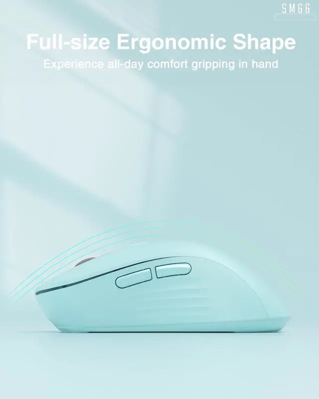Alt view image 6 of 7 - SM66 Green Silent Dual Mode Wireless Mouse for Laptop, Adjustable 4800 DPI,Rechargeable Computer Mouse for Bluetooth and Wireless Connection