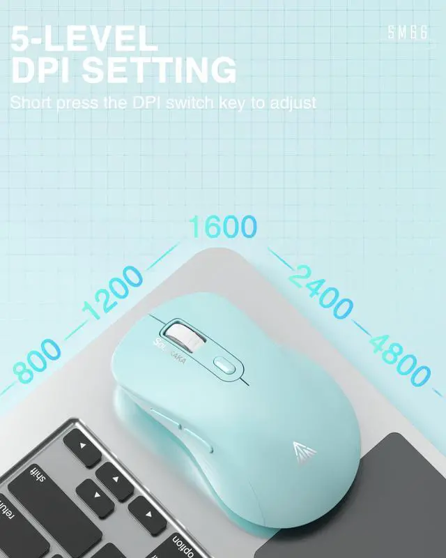 Alt view image 5 of 7 - SM66 Green Silent Dual Mode Wireless Mouse for Laptop, Adjustable 4800 DPI,Rechargeable Computer Mouse for Bluetooth and Wireless Connection