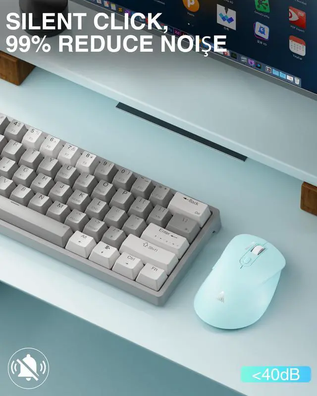 Alt view image 4 of 7 - SM66 Green Silent Dual Mode Wireless Mouse for Laptop, Adjustable 4800 DPI,Rechargeable Computer Mouse for Bluetooth and Wireless Connection