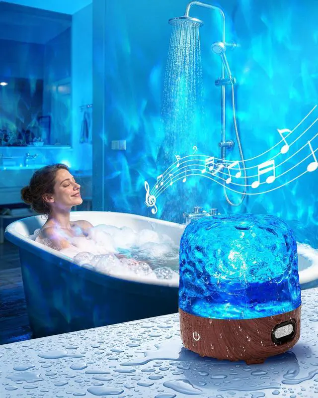 Main image of Waterproof Shower Lamp, 16 Colors Ocean Wave Effect Projector Light with Bluetooth Music Speaker for Bedroom Relaxing Shower