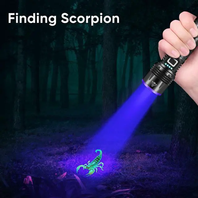 Alt view image 2 of 5 - UV Flashlight 20W, 5000 mAh High Power 365nm UV Light, Led Usb Rechargeable Black Light Flashlight for Pet Urine Detection, Resin Curing, Rock Hunting, Traveling, AC Leak, Uranium Glass, Bed Bug