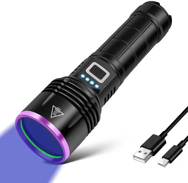 Main image of UV Flashlight 20W, 5000 mAh High Power 365nm UV Light, Led Usb Rechargeable Black Light Flashlight for Pet Urine Detection, Resin Curing, Rock Hunting, Traveling, AC Leak, Uranium Glass, Bed Bug