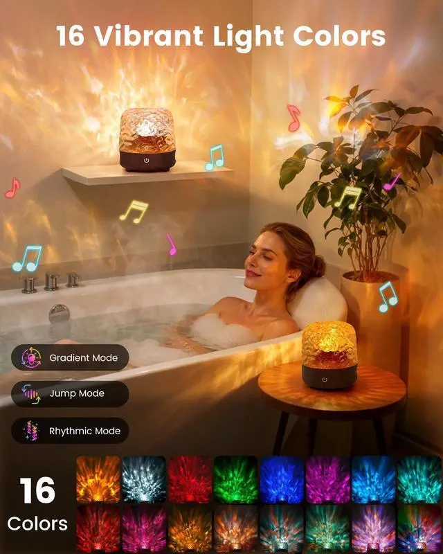 Alt view image 6 of 7 - Waterproof Shower Lamp, 16 Colors Ocean Wave Effect Projector Light with Bluetooth Music Speaker for Bedroom Relaxing Shower
