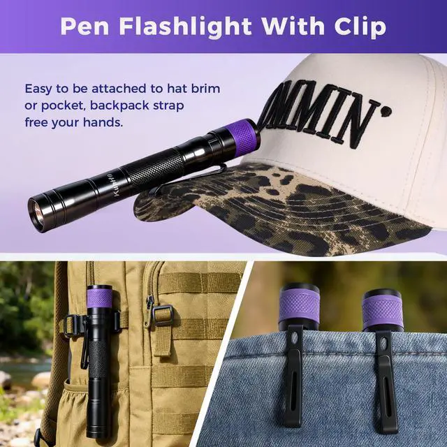 Alt view image 2 of 4 - 2 Pack UV 365nm Rechargeable Penlight 3W with Two-Way Clip Waterproof UV Flashlight for Leak Detection Pet Urine Hotel Inspection and Resin Curing