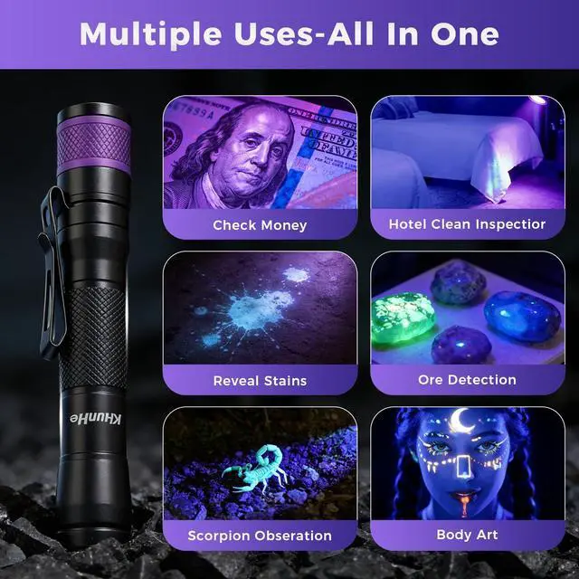 Alt view image 4 of 4 - 2 Pack UV 365nm Rechargeable Penlight 3W with Two-Way Clip Waterproof UV Flashlight for Leak Detection Pet Urine Hotel Inspection and Resin Curing