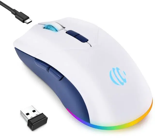 Main image of Bluetooth Mouse, Laptop Mouse, Wireless Rechargeable Mouse, 2-in-1 BT 5.2 + 2.4G Silent 1600DPI Mice with USB Receiver, One-Click Return Desktop, Mouse for Laptop, PC, Mac, iPad, White