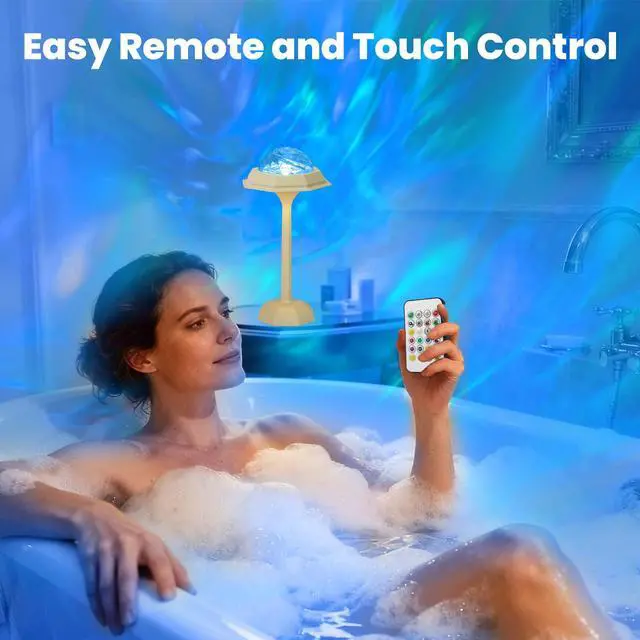 Alt view image 5 of 7 - Rechargeable Shower Lamp No Wiring 16 Color Ocean Wave Projector Light, Dimmable Waterproof Shower Light with Remote for Shower, Bathroom, Bedroom Decor (Rechargeable Ocean Lamp)