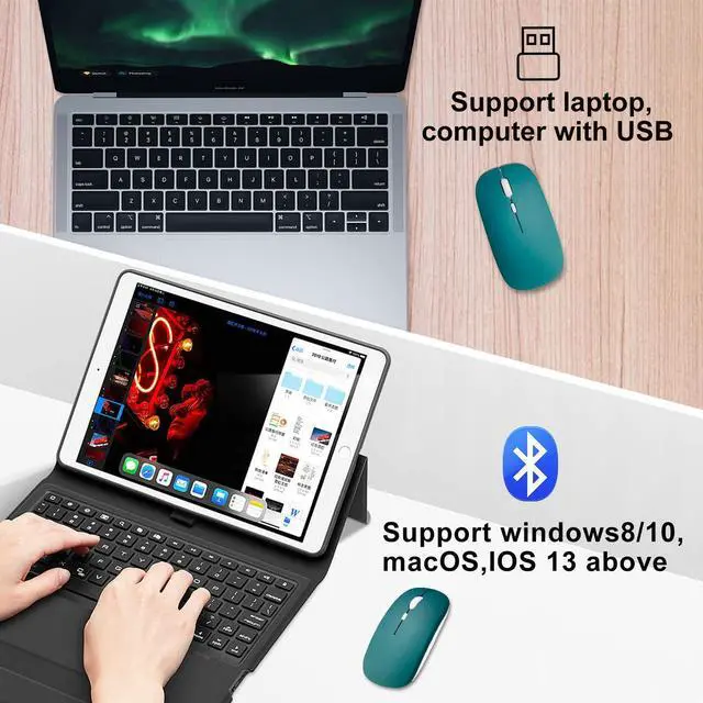 Main image of Wireless Bluetooth Mouse for iPad/MacBook Pro/Air/Laptop/pc Rechargeable Silent Mouse Portable Slim for Surface Pro/Lenovo/Samsung Tablet (Jade Green)