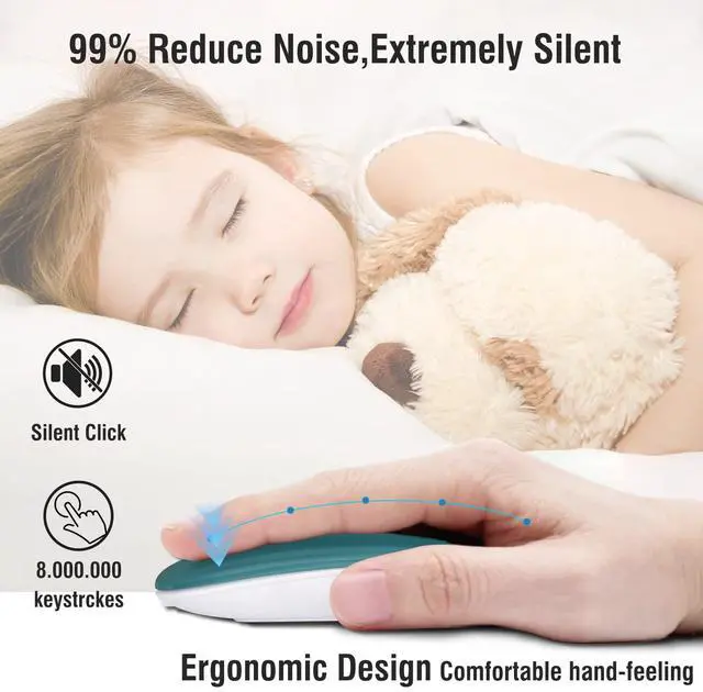 Alt view image 2 of 5 - Wireless Bluetooth Mouse for iPad/MacBook Pro/Air/Laptop/pc Rechargeable Silent Mouse Portable Slim for Surface Pro/Lenovo/Samsung Tablet (Jade Green)