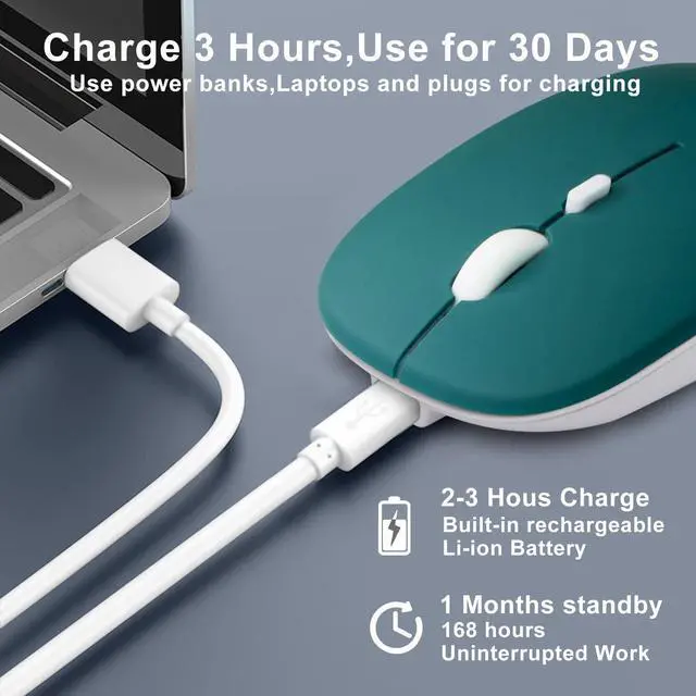 Alt view image 3 of 5 - Wireless Bluetooth Mouse for iPad/MacBook Pro/Air/Laptop/pc Rechargeable Silent Mouse Portable Slim for Surface Pro/Lenovo/Samsung Tablet (Jade Green)