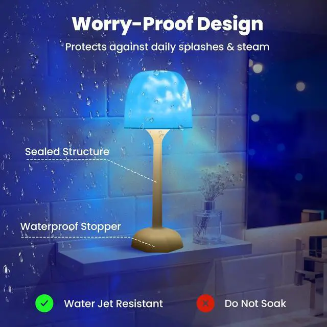 Alt view image 4 of 7 - Rechargeable Shower Lamp No Wiring 16 Color Ocean Wave Projector Light, Dimmable Waterproof Shower Light with Remote for Shower, Bathroom, Bedroom Decor (Rechargeable Ocean Lamp)
