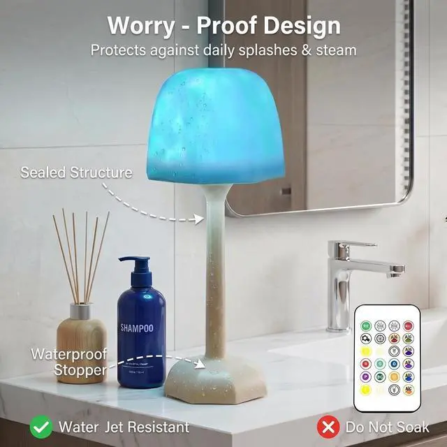 Alt view image 7 of 7 - 4 in 1 Shower Lamp Waterproof Bathroom Lamp Ocean Wave Projector Light Northern Galaxy Light 16 Color Rechargeable Remote Control lumena Lamps for Inside Shower/Bathtub