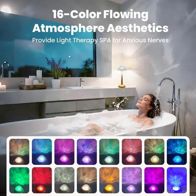Alt view image 4 of 7 - 4 in 1 Shower Lamp Waterproof Bathroom Lamp Ocean Wave Projector Light Northern Galaxy Light 16 Color Rechargeable Remote Control lumena Lamps for Inside Shower/Bathtub