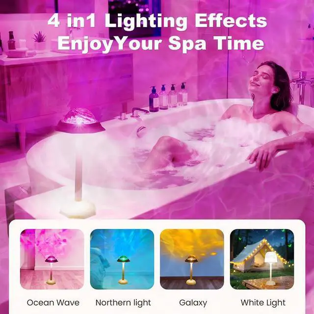 Alt view image 3 of 7 - 4 in 1 Shower Lamp Waterproof Bathroom Lamp Ocean Wave Projector Light Northern Galaxy Light 16 Color Rechargeable Remote Control lumena Lamps for Inside Shower/Bathtub