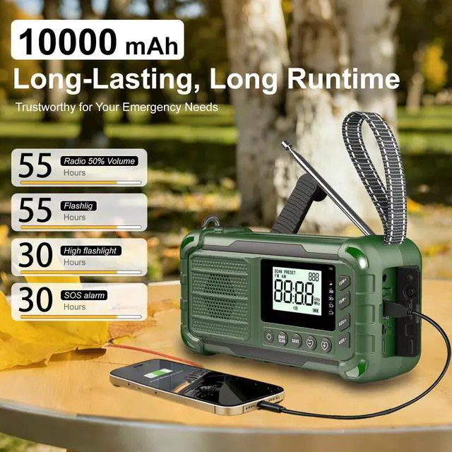 Alt view image 6 of 6 - NOAA Weather Radio Emergency, 10000mAh Solar Hand Crank Radio