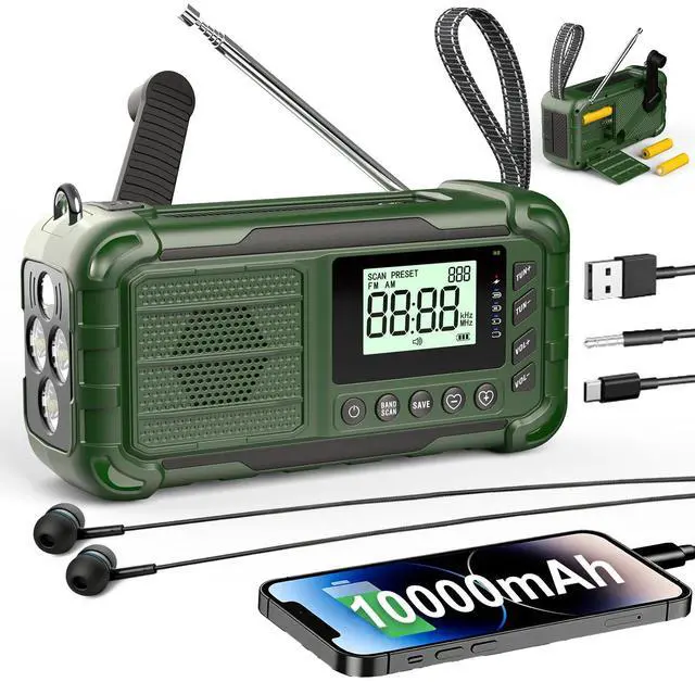 Main image of NOAA Weather Radio Emergency, 10000mAh Solar Hand Crank Radio