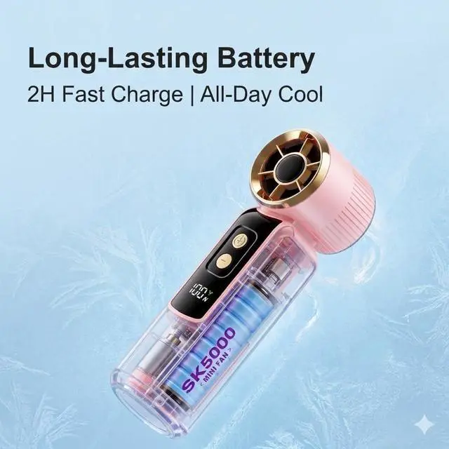 Alt view image 3 of 7 - Portable Handheld Fan with 200,000 RPM High-Speed Motor, Mini Rechargeable Personal Fan, 6 Adjustable Speeds, LED Display, 3000mAh Battery, USB-C Pocket Fan for Travel, Makeup, Outdoor