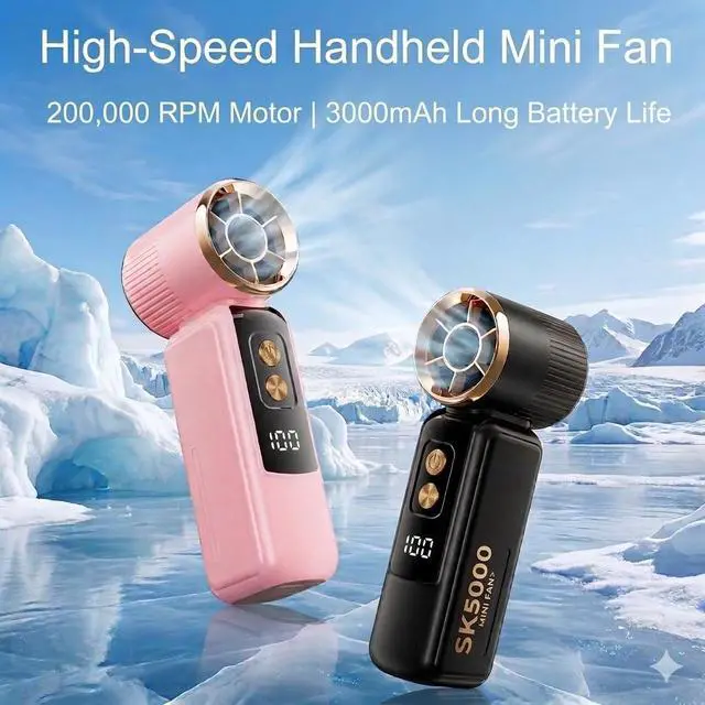 Alt view image 6 of 7 - Portable Handheld Fan with 200,000 RPM High-Speed Motor, Mini Rechargeable Personal Fan, 6 Adjustable Speeds, LED Display, 3000mAh Battery, USB-C Pocket Fan for Travel, Makeup, Outdoor