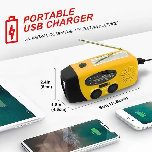 Alt view image 4 of 7 - Portable Solar Emergency Weather Radio Upgrade Hand Crank AM/FM NOAA Survival Radio with 2000mAh Cellphone Charger LED Flashlight Battery Indicator for Home Camping Earthquake