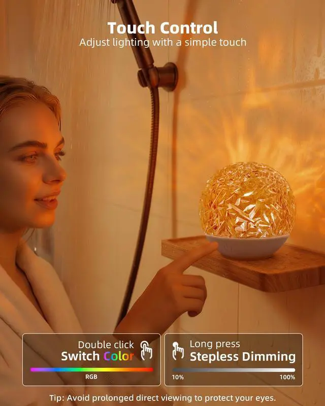 Alt view image 4 of 7 - Waterproof Shower Lamp, Shower Light for Inside Shower with 16 Colors, Rechargeable Water Ripple Ambient Lighting, Remote & Touch Control, Cordless for Bathroom Bathtub Shower Relaxation Gift - White