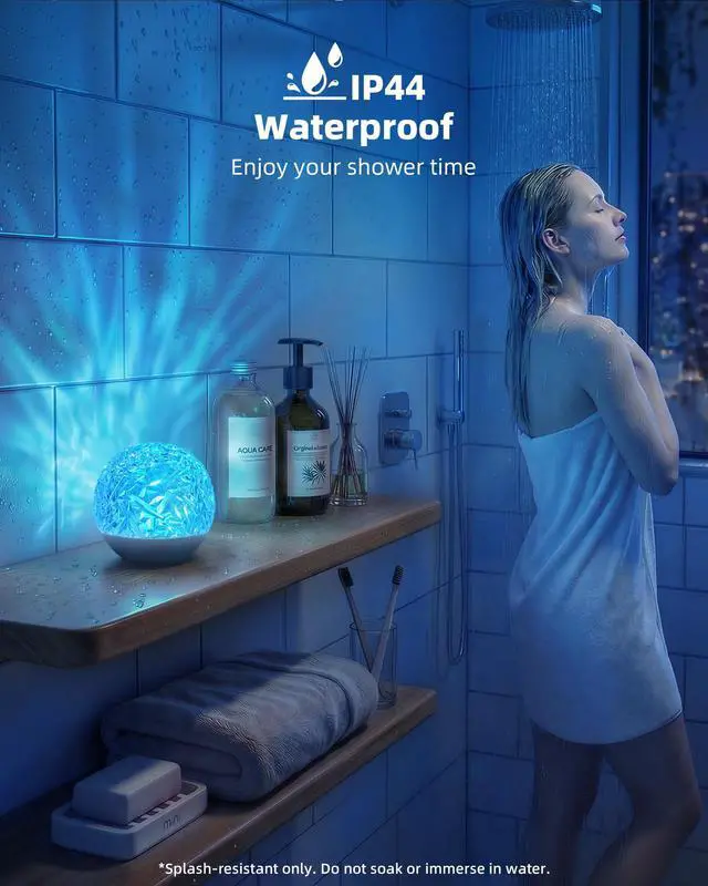 Alt view image 3 of 7 - Waterproof Shower Lamp, Shower Light for Inside Shower with 16 Colors, Rechargeable Water Ripple Ambient Lighting, Remote & Touch Control, Cordless for Bathroom Bathtub Shower Relaxation Gift - White